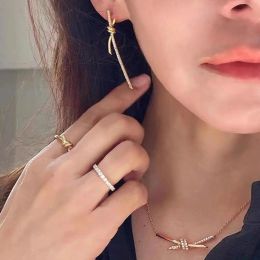 Necklaces 2022 Luxury Brand Newest 18K Quality V Gold Knot Hanging Earrings Pendant Necklace Ring Set For Women Men Designer Jewelry