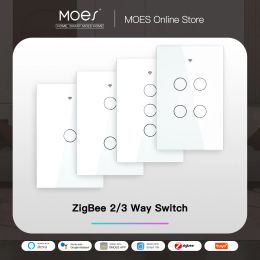 Control Zigbee Wall Touch Smart Light Switch with Neutral/no Neutral,no Capacitor Smart Life/tuya 2/3 Way Control Compatible Alexagoogle