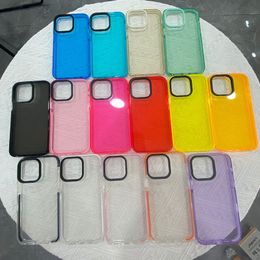 Crystal Clear Candy Colour Cases Fluorescent Soft TPU Camera Lens Protection Big Hole Transparent Shockproof For iPhone 15 14 13 Pro Max 12 11 XR XS 8 7 Plus