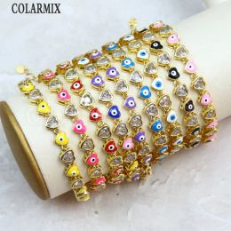 Strands 10Pcs New design Heart shape cz bracelet,plated cubic zircon jewelry,popularTurkey eye Colourful enamel beaded bracelet adjustabe