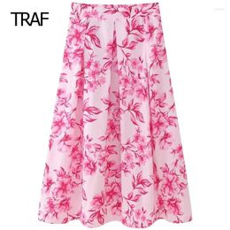 Skirts Print Mid Waist Long Skirt Women's Summer 2024 Midi Floral In Elegant Designer Lady Luxury