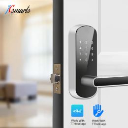 Control Popular TTLOCK Wifi bluetooth internet remote control smart deadbolt door lock on Wooden Door