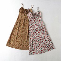 Spring Womens Vintage Floral Slim Fit Lace Up Dress Holiday Suspender