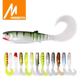 MEREDITH 70mm 90mm 110mm Cannibal Curved Tail Artificial Wobblers Fishing Lures Soft Baits Silicone Shad Worm Bass lure souple 240407