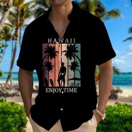 Men's Casual Shirts 2024 Hawaiian Coconut Print Short Sleeve Shirt Button Loose Top Fit Seaside Holiday Clothing Tiki 5XL