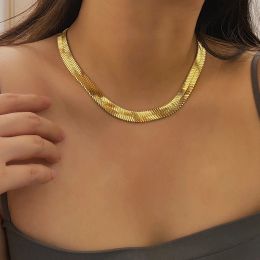 Necklaces Thick Snake Chain Choker Flat Herringbone Monte Carlo Clavicle Necklace Bold Collar Minimalist Korean Jewellery for Women 10MM