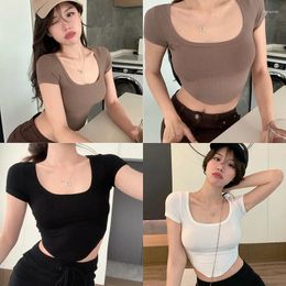 Women's T Shirts Shpmishal Pit Striped T-shirt For 2024 Summer Irregular High Waisted Sexy Spicy Girl Slimming Short Sleeved Tee Top