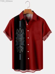 Men's Casual Shirts Ancient totem print mens short sleeved shirt Haian mens casual lapel top fashion mens shirt 2024 new model yq240422