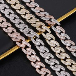 2020 New Launched Hip Hop 14mm Oval Shape Iced Out Cz 14k Gold Plating Rhodium Plating Cuban Link Chain for Women