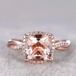 Rings SpringLady 925 Sterling Silver 18K Rose Gold Sparkling High Carbon Diamond Pink Morganite Ring For Women Fine Jewellery