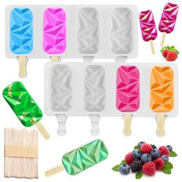 Baking Moulds 3/4Cell Big Size Silicone Ice Cream Mould Popsicle Moulds DIY Homemade Dessert Freezer Fruit Juice Maker Mould With Sticks