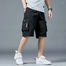 Men's Shorts Men Casual Cargo Multi-pocket 2024 Summer Drawstring Loose Straight Short Pants Solid Colour Male Running Sports