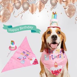 Dog Apparel Bib Headgear Lightweight Letter Printing Bright Colours Cute Pet Birthday Headwear Set Hat Scarf Dress Up