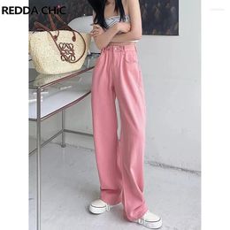Women's Jeans REDDACHiC Fairycore Grunge Y2k Pink Plain High Waist Straight Wide Pants For Women Casual Long Trousers Korean Streetwear