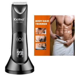 Trimmer Kemei Wet Dry Groyne Body Trimmer For Men & Women Electric Face Beard Hair Trimmer Rechargeable Pubic Ball Shaver Body Groomer