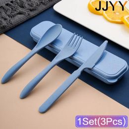 Sets JJYY 1Set(3Pcs) Creative Portable Cutlery Set With Case Knife Fork Spoon Set Students School Office Home Travel Supplies