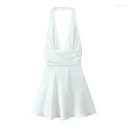 Casual Dresses YENKYE Sexy Backless With Self Tie Satin Halter Dress Women Holiday Summer White Short Vestidos Beach