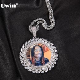 Necklaces UWIN DIY Photo Pendant Necklaces CZ Wheat Ears Hip Hop Jewelry Full Iced Out Cubic Zirconia Goldplated Pendant for Gift