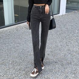 Women's Jeans Vintage Split Elastic Denim For Woman Gray Black Streetwear Spring Summer Wide Leg Pants Korean Mom Female XL