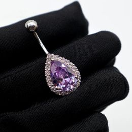 Jewelry MIQIAO 925 Sterling Silver Water Drop Belly Button Piercing Purple Diamond Zircon Piercing Belly Button Long 14MM Women's Gift