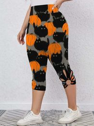 여자 바지 Capris Hallown Plus Size Size Womens Casual Capris 레깅스 Y240422