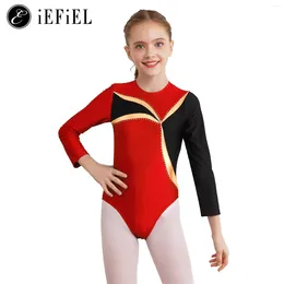 Stage Wear Kids Girls Shiny Embroidery Ballet Dance Gymnastics Leotard One Piece Athletic Jumpsuit Unitard For Figure Skating Competition