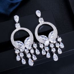 Fashion sparkling charm tassel butterfly diamond earring designer for woman Yellow Red AAA Cubic Zirconia Copper Bride Wedding Eng333h