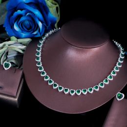 Necklaces CWWZircons Romantic Luxury Love Heart Shape Green CZ Bridal Necklace Jewellery Sets for Wedding Banquet Costume Accessories T579