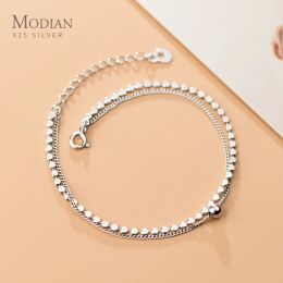 Strands Modian Trendy Irregular Sequins Little Balls Bracelet for Women 925 Sterling Silver Simple Double Layer Chain Fine Jewelry Gift