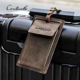 Accessories CONTACT'S Travel Accessories Crazy Horse Leather Luggage Tag Suitcase ID Address Holder Baggage Boarding Tags Personalised Label