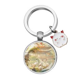 Nya stilar blomma söt tecknad pendell Diy Time Gemstone rostfritt stål Keychain Pendant Gift