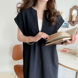 Casual Dresses Single Minimalist Korean Version Pullover Summer Solid Color Dress Medium Length For Ladies