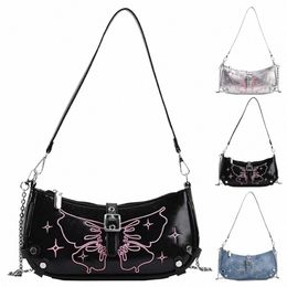 pu Women Shoulder Bag Fialbe Handbag Butterfly Underarm Bag Spicy Girl Simple Female Commuter Handbag for Office Travel n8hv#