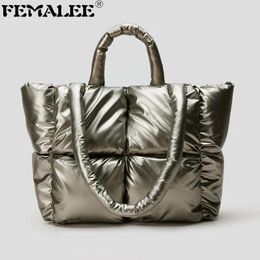 Shoulder Bags Fashion Large Tote Soft Padded Handbags Designer Quilted Women Luxury Nylon Down Cotton 2024 Shopping Purse