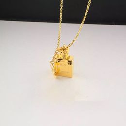 Gold Silber Rose Farbe Luxus Halskette Parfümflasche Anhänger Halsketten Einfacher Buchstaben Original Logo Edelstahl Mode Halskette