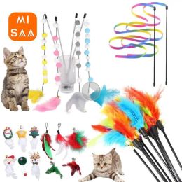 Toys Pompom Cat Toys Interactive Feather Toys For Cats Teasing Playing Stick Plush Ball Durable Funny Kitten Teaser Toy Pet Supplies
