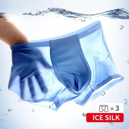 Underpants 3Pcs Men's Panties Comfortable Graphene Ice Silk Men Underwear BoxerSexy Boxers Shorts For Boxershorts 4XL
