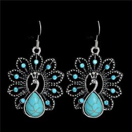 Earrings Vintage 100% 925 Silver peacock shap Earrings for Women Bohemian Jewellery Tibetan Turquoises Dangle Earrings gift for girl