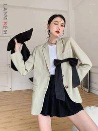 Women's Suits LANMREM Bow Tie Blazer Coat Women Notched Collar Long Sleeves Loose Design Suit Top Fashion Clothing 2024 Summer 2DA5143