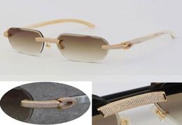 2022 New White Genuine Natural Buffalo Horn Sunglasses Rimless Micropaved Diamond set Sun glasses Men Women with C Decoration Roc4797789