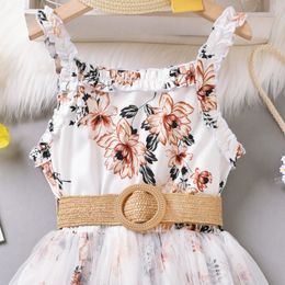 Girls' dress 2024 Spring Korean version of children's medium skirt with floral mesh halter for children with waist