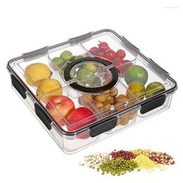 Plates Divided Serving Tray With Lid And Handle Clear Square Storage 6 Compartment