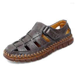 Sandals Men Summer Breathable Beach Sandal 2024 Fashion Slippers Comfortable Men's Outdoor Casual Sneakers Genuine Leather