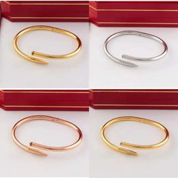 Box with Titanium Steel Gold Sier Charm Screw Nail Bracelet Bangle Pulsera Armband for Mens and Women Wedding Couples Lovers Gift Jewelry
