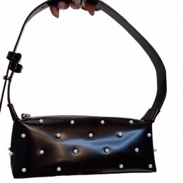 women Luxury Underarm Bag PU Leather Vintage Armpit Bag Adjustable Strap Pearl Underarm Handbag Female Daily Dating Bag Z0Eo#