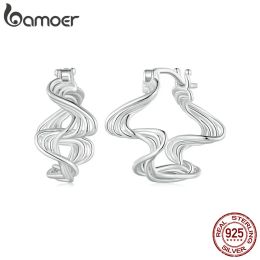 Earrings Bamoer 925 Sterling Silver Geomatric Twisted Line Hoop Earrings Wave Ear Buckles for Women Trendy Fine Jewelry