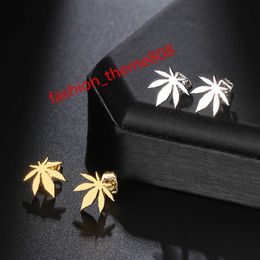 Maple leaf amulet ear piercing Jewellery silver/gold plated simple classic stainless steel weed leaf stud earrings for men women