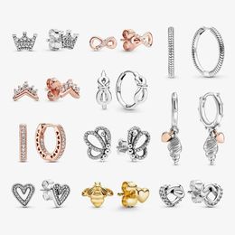 Designer Earrings New Original 925 Sterling Silver Earrings 2022 Crystal Stud Earrings Women Rose Gold Crown Infinity Heart Bee Earrings Jewellery