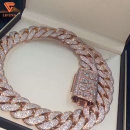 Lifeng Jewelry VVS MoISsanite Cuban Link Chain Necklace Iced out Miami Cuban Chain Rose Gold Necklace