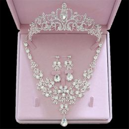 Necklaces Itacazzo Bridal Jewelry Sets Crown Necklace Earrings Four Pack Silver Colour Women's Fashion Wedding Tiaras(excluding boxes)